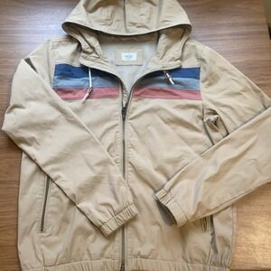 Marine Layer Medium Tan Hooded Jacket Lightweight Striped Full Zip